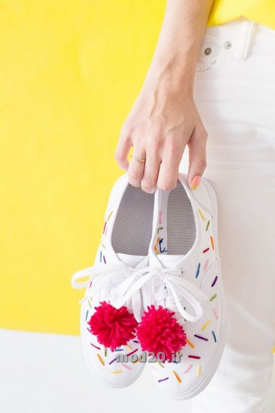 ایده مدل دار کردن کفش کتانی ساده دخترانه با گلدوزی رنگی کفش زیبای دخترونه