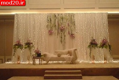 شانزده مدل جایگاه عروس داماد شیک با کلاس رومانتیک  عکس تزئینات تالار عروسی و محل نشستن دو نفره عروس داماد