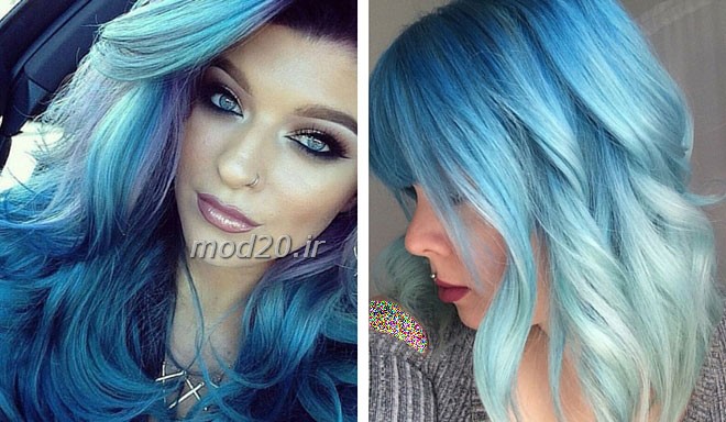 11 رنگ مو با تون آبی روشن و آبی تیره و متوسط و هایلایت آبی